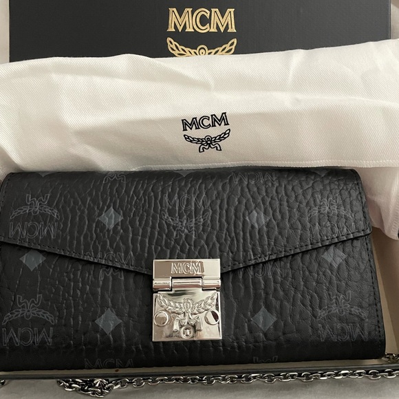 Mcm Patricia Visetos Monogram Crossbody Chain Wallet